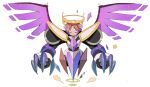  1girl aged_up angel_wings bendedede claws copy_x_(mega_man) crystal digital_dissolve floating gold_trim halo highres kirby_(series) kirby_64 mechanical_hands mega_man_(series) mega_man_zero parody ribbon_(kirby) solo third_eye transformation white_armor wings 