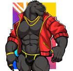  abs absurd_res anthro biceps black_body black_clothing black_underwear chain claws clothed clothing coat darknaigart epic_games fortnite gold_(metal) gold_chain hi_res komodo_dragon lizard male monitor_lizard muscular muscular_anthro muscular_male nipples open_clothing open_coat open_topwear pecs red_clothing red_eyes reptile scales scalie solo thunder_(fortnite) tongue tongue_out topwear underwear 