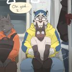  anthro blush bodily_fluids domestic_cat duo felid feline felis gato_matero gato_matero_(character) hi_res male male/male mammal pantherine sex stealth_sex subway sweat 