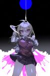  1girl a_sa_gohan absurdres ahoge akamatsu_kaede backpack bag blonde_hair blood breasts collared_shirt cowboy_shot danganronpa_(series) danganronpa_v3:_killing_harmony duplicate grin hair_between_eyes hair_ornament highres holding large_breasts long_hair long_sleeves looking_at_viewer miniskirt musical_note musical_note_hair_ornament necktie orange_necktie pink_blood pink_vest pixel-perfect_duplicate pleated_skirt shirt skirt smile solo spoilers sweater_vest teeth vest white_shirt 