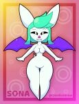  absurd_res anthro bat cordicedraw female hi_res mammal narrowed_eyes navel nipples sharp_teeth short_stack solo sona_(cordicedraw) teeth thick_thighs wide_hips wings 