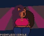  anthro big_breasts big_ears big_tail bottomwear breasts brown_body button_nipples casual_clothing cleavage_cutout clothing curvy_figure denim denim_clothing digital_media_(artwork) doll doll_(pointless_circle) female fluffy fluffy_tail hair hole_shirt jeans long_hair pants patch_(fabric) pixel_(artwork) pointless_circle purple_hair simple_background solo tail thick_thighs voluptuous wide_hips 