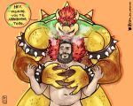  &lt;3 anthro arm_hair beard big_muscles bodily_fluids body_hair bowser bracelet breath brown_hair canon_x_oc chest_hair chest_tuft drooling drooling_on_partner duo embrace eu_sou_infinito eye_contact eyebrows facial_hair green_body hair hairy happy_trail hi_res holding_partner horn hug human human_on_anthro imminent_sex interspecies jewelry koopa larger_anthro larger_male looking_at_another male male/male mammal mario_bros multicolored_body musclegut muscular muscular_anthro muscular_human muscular_male musk mustache navel nintendo nude pubes red_hair saliva scalie shell sideburns signature size_difference smaller_human smaller_male spanish_text spiked_bracelet spiked_shell spikes spikes_(anatomy) sweat text thick_eyebrows tuft yellow_body 