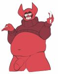  2_horns 5_fingers artlamelt balls belly bob_velseb clothing demon demon_humanoid fingers genitals glans hi_res horn humanoid humanoid_genitalia humanoid_penis male not_furry overweight overweight_humanoid overweight_male penis red_balls red_belly red_body red_glans red_horn red_penis red_skin simple_background solo spooky_month teeth white_background 
