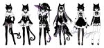  1girl animal_ears bare_shoulders cat_ears cat_tail choker commentary dress faceless full_body hat limited_palette long_hair off-shoulder_dress off_shoulder original sheya short_dress short_sleeves simple_background solo standing tail white_background witch_hat 