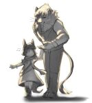  absurd_res anthro bottomwear child closed_smile clothed clothing dress duo eye_patch eyewear felid female hand_holding hi_res humanoid kuttoyaki lion male mammal mouth_closed pantherine pants simple_background sketch standing topwear whiskers white_background young 