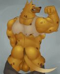  animal_crossing anthro biceps canid canine canis fleshformomo fur hi_res hyena kyle_(animal_crossing) male mammal muscular muscular_anthro muscular_male nintendo solo spots spotted_body spotted_fur wolf 