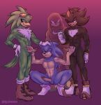  accipitrid accipitriform anthro avian balls bird crouching echidna eulipotyphlan genitals hand_on_head hedgehog hi_res jet_the_hawk knuckles_the_echidna male male/male mammal monotreme penis sega shadow_the_hedgehog sonic_riders sonic_the_hedgehog sonic_the_hedgehog_(series) uglyskeleton 