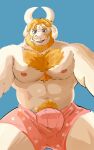  2023 abs absurd_res anthro asgore_dreemurr barazoku beard big_bulge big_muscles blue_background body_hair boss_monster bovid bulge caprine censlas chest_hair clothed clothing eyebrows facial_hair fur goat hair happy_trail hi_res horn huge_bulge huge_muscles looking_at_viewer looming male mammal muscular muscular_anthro muscular_male narrowed_eyes navel nipples obliques pecs pubes simple_background smile solo thick_thighs topless topless_anthro topless_male tuft undertale undertale_(series) underwear underwear_only 