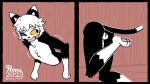  animated anthro black_body black_fur blush embarrassed felid feline fence fur hair hima_nsfw leg_wiggle looking_back male mammal pawpads pop_(popstick) solo struggling stuck tail tail_motion tailwag through_wall white_body white_fur white_hair 