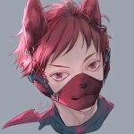  1boy animal_ears ear_piercing grey_background looking_at_viewer male_focus mask mouth_mask nemumi_no_sora original piercing portrait red_eyes red_hair short_hair simple_background solo 