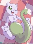  2022 ambiguous_gender anthro biped day digitigrade featureless_chest featureless_crotch fuf generation_1_pokemon green_body green_eyes hi_res high-angle_view legendary_pokemon looking_at_viewer lying lying_on_ground mewtwo multicolored_body nintendo nude on_back one_eye_closed open_mouth open_smile outside pokemon pokemon_(species) shiny_pokemon smile solo tongue two_tone_body white_body wink winking_at_viewer 