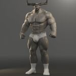  2_horns abs bulge clothing dragon_age footwear hi_res horn humanoid iron_bull male muscular muscular_humanoid muscular_male nipples pecs qunari socks solo underwear vein veiny_muscles voluox 