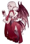  bat_wings cup dress holding holding_cup long_hair martasketch original pointy_ears red_dress thighhighs vampire wings 
