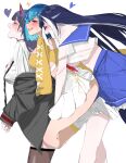  3girls absurdres akuma_nihmune animal_ears bao_(vtuber) bao_(vtuber)_(5th_costume) blue_hair blush breasts carrot_011 cetacean_tail closed_eyes fins fish_tail heart highres indie_virtual_youtuber large_breasts long_hair miniskirt multicolored_hair multiple_girls open_mouth orca_girl purple_hair red_eyes shylily shylily_(1st_costume) sidelocks simple_background skirt streaked_hair tail teeth thighhighs tongue underboob virtual_youtuber white_background yuri 
