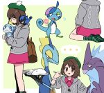  ... 1girl :q backpack bag bob_cut boots border brown_bag brown_eyes brown_footwear brown_hair buttons cable_knit cardigan collared_dress commentary_request dress drizzile dynamax_band eating evolutionary_line flower flying_sweatdrops gloria_(pokemon) green_background green_headwear green_socks grey_cardigan hat holding holding_pokemon holding_spoon hooded_cardigan inteleon multiple_views nm222 on_shoulder pink_dress pink_flower plaid_socks pokemon pokemon_(creature) pokemon_(game) pokemon_on_shoulder pokemon_swsh rookidee short_hair sobble socks spoken_ellipsis spoon tam_o&#039;_shanter tongue tongue_out toxtricity toxtricity_(low_key) white_border 