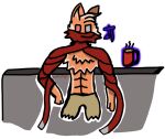  anthro beverage blind_eye candy canid canine chocolate clothed clothing dessert fluffy_chest food fox hot_chocolate kamikozzy leaning_on_wall male mammal partially_clothed red_fox scarf solo symbol 