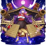  cannon full_moon highres lake moon night non-web_source purple_hair rotte_(1109) shrine touhou touhou_lost_word yasaka_kanako 