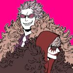  2boys black_coat brothers coat collared_shirt donquixote_doflamingo donquixote_rocinante feather_coat grey_hair grin looking_at_viewer makeup mawari28 multiple_boys necktie one_piece pink_background pink_coat portrait profile purple_shirt red_hood shirt short_hair siblings sketch smile sunglasses white_necktie 