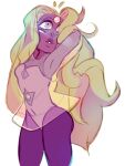  1girl apselene black_eyes blue_eyes dress extra_eyes gem highres long_hair pantyhose parted_bangs purple_pantyhose rainbow_quartz see-through solo steven_universe very_long_hair 