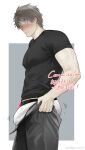  1boy ass_lift bara blush bouncing_bulge bulge bulge_lift commission covered_nipples covered_penis dressing feet_out_of_frame from_side grey_hair hair_over_one_eye highres i&#039;ve_never_seen_a_guy_recreate_this_successfully_tbh_(meme) large_pectorals looking_at_bulge male_focus male_underwear meme midriff_peek motion_lines muscular muscular_male open_pants original pants pants_lift pectorals red_eyes short_hair solo sweatdrop tai_(tai_xwxy) undersized_clothes underwear wet wet_clothes wet_male_underwear 