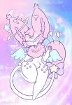  &lt;3 accessory anthro blinking collar collar_only eyewear female fur furgonomics generation_3_pokemon glasses hair halo hi_res lewdchuu_(artist) nintendo nude pink_body pink_fur pink_hair pokemon pokemon_(species) purple_eyes ribbons skitty solo space star tail tail_accessory tail_ribbon thick_thighs white_body wings 