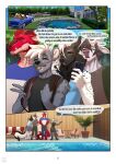  absurd_res anthro beavertyan black_hair bovid bovine canid canine canis car cattle claws clothed clothing comic cristyfur detailed_background dialogue digital_media_(artwork) dragon english_text entropy_(billeur) fingers fur grafton_(graftonhughs) grey_body grey_fur group hair hi_res horn hyena male mammal muscular muscular_anthro muscular_male neck_tuft open_mouth outside parker_(allaboutcox) plant poolside red_body red_fur red_scales scales scalie sky smile spots spotted_hyena swimming_pool tail teeth text topwear tuft vehicle water western_dragon white_body white_hair wolf yellow_eyes 