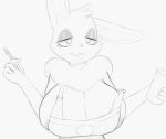  2023 4_fingers anthro anthrofied apron apron_only areola areola_slip arteficialtrees big_breasts breasts cheek_tuft cleavage clothed clothing coffee_cup container cup eevee eyelashes facial_tuft female fingers front_view fur generation_1_pokemon half-closed_eyes head_tuft holding_container holding_cup holding_object holding_pen huge_breasts i_mean_breast_milk inner_ear_fluff looking_at_viewer meme monochrome narrowed_eyes neck_tuft nintendo open_mouth open_smile pen pokemon pokemon_(species) pokemorph sketch smile solo tongue tuft 
