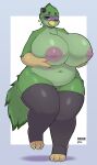  absurd_res anthro areola artist_name avian beak belly belly_markings big_areola big_belly big_breasts bird black_clothing breasts claws clothing dark_body dark_fur dark_hair dark_tail female flower_on_head fur fur_markings genitals green_body green_fur green_hair green_tail hair hi_res highlights_(coloring) holding_breast huge_breasts huge_hips huge_thighs looking_at_viewer markings navel nipples non-mammal_breasts one_eye_closed open_mouth paws purple_areola purple_eyes purple_nipples pussy slightly_chubby solo suger_phox tail tail_markings thick_thighs titania_(o_f786) watermark wide_hips yellow_beak yellow_body 