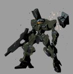  assault_visor clenched_hand full_body glowing grey_background gun gundam gundam_suisei_no_majo highres holding holding_gun holding_weapon mecha mobile_suit no_humans robot sanbonzuno shoulder_cannon solo weapon zowort_heavy 