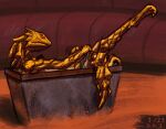  2023 armadillo_girdled_lizard bath dieselpunk digital_drawing_(artwork) digital_media_(artwork) dirtypaperjoe girdled_lizard hi_res lizard mechanical_parts metal reptile rust sand scales scalie yellow_body yellow_scales 