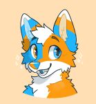  anthro blue_body blue_fur canid canine digital_media_(artwork) fox fur heterochromia male mammal orange_body orange_fur simple_background solo soyyemilk 