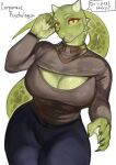  absurd_res anthro argonian bethesda_softworks big_breasts breasts clothed clothing curvy_figure female hi_res horn hourglass_figure jade_(nutty_butty) lbt9000 makeup red_eyeliner scalie solo speech_bubble tail the_elder_scrolls thick_thighs 