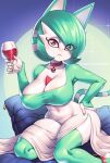  1girl :&lt; alcohol animal_crossing animal_ears ankha_(animal_crossing) artist_name bob_cut breasts cat_ears cat_girl cat_tail choker cleavage closed_mouth collarbone colored_skin commentary_request covered_navel covered_nipples cup drink drinking_glass english_commentary eyes_visible_through_hair fingernails fusion gardevoir green_background green_hair green_shirt green_thighhighs hair_over_one_eye hand_on_own_hip hand_up high-waist_skirt highres holding holding_cup holding_drink large_breasts long_sleeves looking_at_viewer mixed-language_commentary multicolored_hair partial_commentary patreon_username poke_ball poke_ball_(basic) poke_ball_theme pokemon pokemon_(creature) red_choker red_eyes shirt short_hair sitting skindentation skirt solo sparkle stirrup_legwear striped_tail supersatanson swept_bangs tail thighhighs toeless_legwear two-tone_background two-tone_hair watermark web_address white_hair white_skin white_skirt wide_hips wine wine_glass yokozuwari 