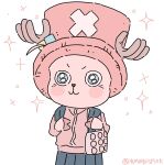  1boy antlers artist_name backpack bag blush bocchi_the_rock! cosplay cowboy_shot gotoh_hitori gotoh_hitori_(cosplay) hat hooves jacket looking_at_viewer pink_jacket shoulder_bag simple_background smile solo standing star_(symbol) top_hat white_background yunayuispink 