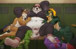  2023 aki_(thedecisivepanda) anthro anthro_on_anthro armpit_sniffing bear beard bodily_fluids canid canine clothing coach dirty_jockstrap dirty_underwear dominant dominant_male english_text facial_hair facial_piercing felid feline giant_panda group hat headgear headwear hi_res jockstrap locker_room male male/male mammal muscular muscular_male navel nipples nose_piercing nose_ring nude pecs piercing ring_piercing scalie sitting sniffing sock_sniffing submissive submissive_male sweat text thedecisivepanda underwear whistle 