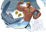  5_fingers abs absurd_res ambiguous_gender biceps carpet_shark countershade_torso countershading dorsal_fin ear_fins english_text eyebrows feral fin fingers fish gills group hair hi_res legless male marine merfolk mondoart muscular muscular_male pecs shark shark_merfolk simple_background smile split_form tail tail_fin text whale_shark white_background 