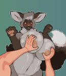  2023 ambiguous_gender anthro areola big_breasts biped blue_background blush breast_grab breasts brown_body brown_fur canid canine claws digital_media_(artwork) dipstick_tail duo fangs female finger_claws fox fur grey_body grey_fur hand_on_breast head_tuft hi_res human light_body light_skin mammal markings mertvykhcrows navel neck_tuft nipple_piercing nipple_ring nipples orange_eyes orange_sclera pawpads piercing pink_areola pink_body pink_nipples pink_nose pink_pawpads pink_skin pixel_(artwork) red_fox ring_piercing sharp_teeth silver_fox simple_background solo_focus tail tail_markings tail_tuft taji_(cross-fox) teeth tuft white_body white_fur 