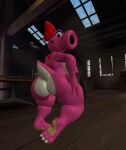  2021 3d_(artwork) accessory anthro big_breasts big_butt birdo blue_eyes bow_(feature) bow_ribbon breasts butt digital_media_(artwork) dinosaur female hair_accessory hair_bow hair_ribbon hand_on_butt looking_back mario_bros nintendo nipples pink_body rear_view reptile ribbons scalie solo source_filmmaker tecbuttlovefa thick_thighs warehouse 
