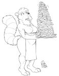  anthro apron apron_only baking_tray big_breasts bottomwear breasts casual_nudity clothed clothing cookie digital_media_(artwork) digitigrade female food fur hazel_(dbravefurry113) hi_res humanoid mammal mature_female mostly_nude neck_tuft nude overweight plate procyonid raccoon raccoon_tail rick_griffin simple_background solo tail topless topless_anthro topless_female tuft 
