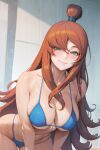  1girl ai-generated artist_request bikini blue_bikini blush breasts cleavage highres large_breasts long_hair looking_at_viewer naruto naruto_(series) naruto_shippuuden smile solo source_request swimsuit terumi_mei 