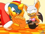  4:3 anthro anthro_on_anthro avian barefoot bat beak bound clothing crossover duo eyeshadow feet female foot_fetish foot_lick foot_play gag king_dedede kirby_(series) licking makeup male male/female mammal nintendo rouge_the_bat sega signature soles sonic_the_hedgehog_(series) sorcererlance tape tape_gag toes tongue tongue_out wings 