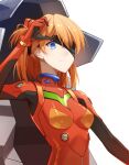  1girl blue_eyes bodysuit breasts cross_akiha eyepatch interface_headset long_hair looking_at_viewer medium_breasts multicolored_bodysuit multicolored_clothes neon_genesis_evangelion orange_hair pilot_suit plugsuit red_bodysuit solo souryuu_asuka_langley test_plugsuit two_side_up upper_body white_background 