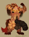  bottomwear clothing fur genitals hi_res hyena hyper hyper_genitalia loincloth male mammal muscular owen_yuyin(artist) solo tribal underbite 