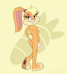  39coit anthro breasts butt carrot clothing digital_media_(artwork) female food gloves handwear lagomorph leporid lola_bunny looking_at_viewer looney_tunes mammal nipples nude plant simple_background solo teeth the_looney_tunes_show vegetable warner_brothers 
