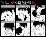  1boy 1girl breasts character_request hand_grab highres kiss kiss_(meme) kiss_chart kissing_cheek kissing_forehead kissing_hand kissing_neck kissing_nose large_breasts meme neimana short_hair 