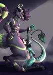  anthro anthro_on_anthro anthro_penetrated anthro_penetrating anthro_penetrating_anthro black_body black_fur black_nose blush canyne capcom deep_throat duo erection fellatio flying_wyvern fur green_markings hair hands_behind_back hi_res hybrid kneeling knot looking_down looking_up male male/male markings monster_hunter mrjakkal nargacuga oral oral_only oral_penetration palamute pangoboy penetration penile ponytail sex simple_background size_difference sucking tail teeth 