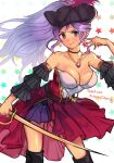  1girl breasts commission commissioner_upload earrings fire_emblem fire_emblem:_genealogy_of_the_holy_war highres ishtar_(fire_emblem) jewelry long_hair necklace pirate pirate_costume purple_eyes purple_hair r123 signature skeb_commission skirt sword weapon 