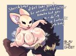  aggressive_retsuko anthro areola assisted_exposure bent_over big_breasts black_eyes blue_background bodily_fluids bottomwear bottomwear_down breasts canid canine cheek_tuft clothing cunnilingus dialogue duo eyelashes facial_tuft female fennec fenneko fox fur hi_res huge_breasts lavtheghost male male/female mammal nipples open_mouth oral pink_areola pink_nipples sanrio sex simple_background steam sweat tan_body tan_fur text thick_thighs tuft vaginal white_background white_body white_fur wide_hips 
