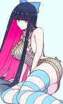  bare_shoulders black_hair breasts colored_inner_hair highres hime_cut large_breasts long_hair meme_attire moyashi_(tenor366) multicolored_hair panty_&amp;_stocking_with_garterbelt pink_hair stocking_(psg) striped striped_leggings striped_thighhighs thighhighs two-tone_hair virgin_killer_sweater 
